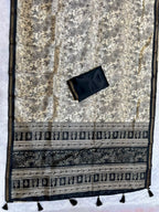 Kalava Art Silk Saree – Cream Black Heritage Forest Pen Kalamkari Digital Print