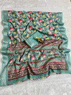 Linen Cotton Saree with Floral Digital Prints