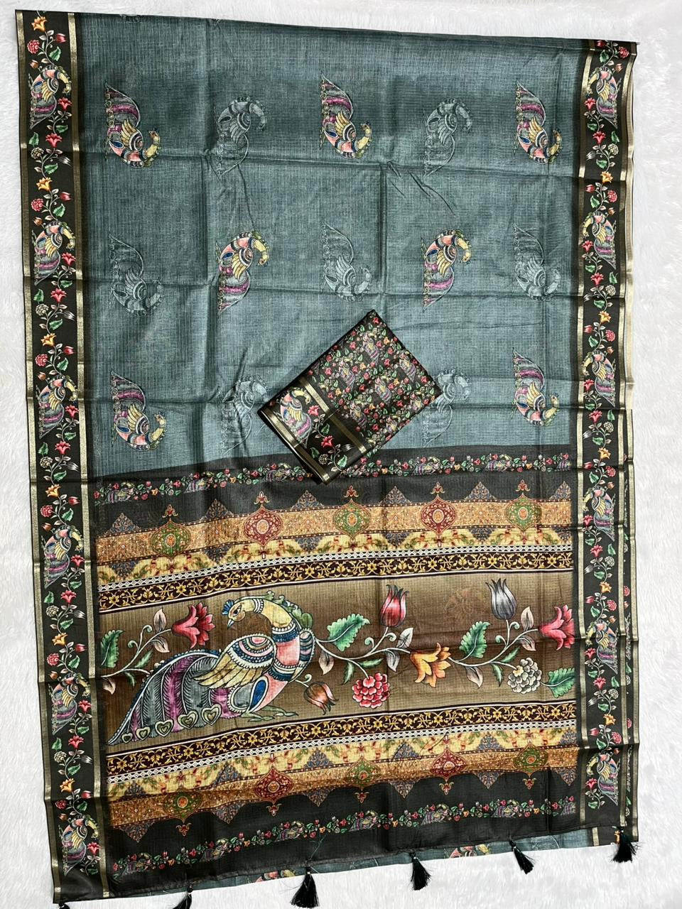 Abeer Kota Doriya Saree – Charcoal Grey