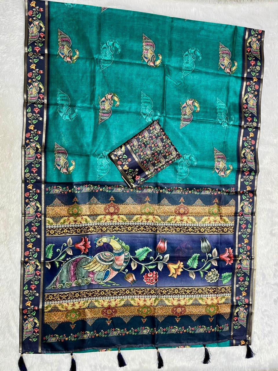 Abeer Kota Doriya Saree – Teal Blue