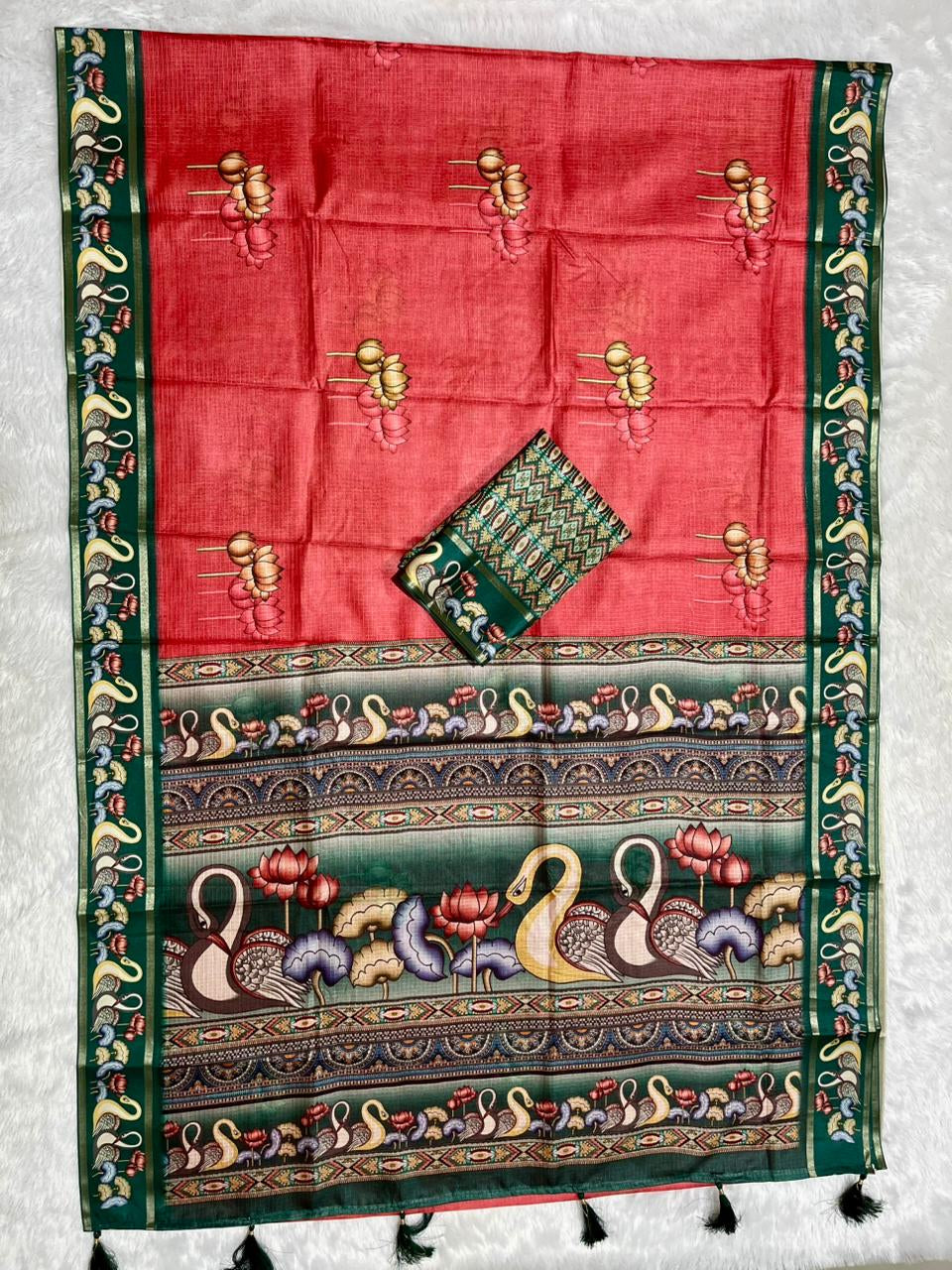 Vihara Kota Doriya Saree – Coral Red