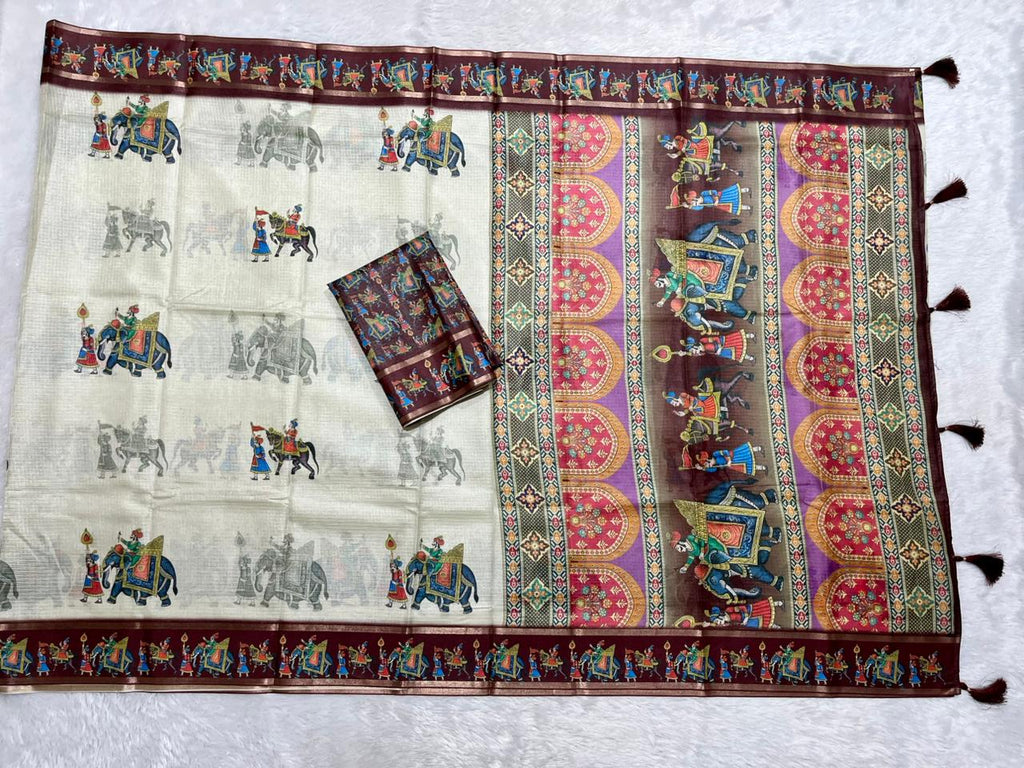 Rajvansh Kota Doriya Saree – Ivory