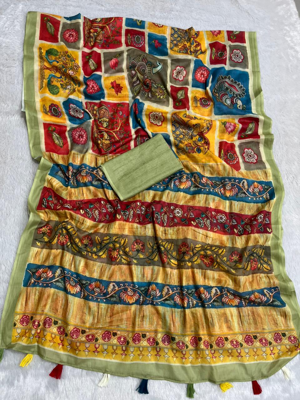 Varnika Cotton Blend Saree – Green 1