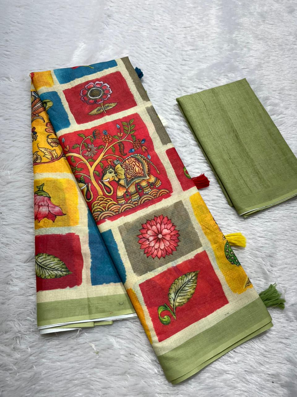 Varnika Cotton Blend Saree – Green 1