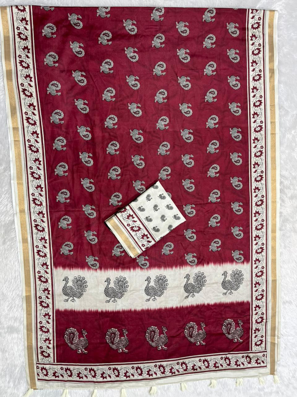 Zariya Cotton Blend Saree – Royal Maroon