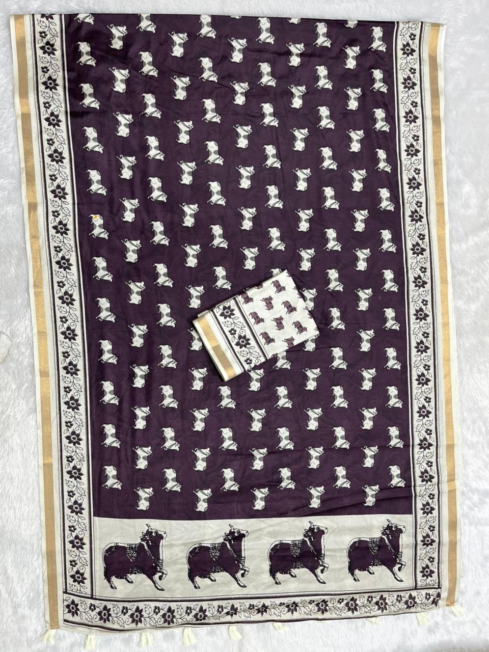 Zariya Cotton Blend Saree – Regal Wine