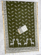Zariya Cotton Blend Saree – Olive Mist