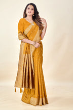 Mustard Soft Litchi Silk Saree with Silver Zari Weave & Tassel Pallu