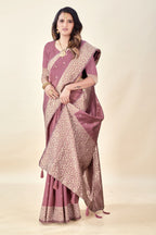 Onion Soft Litchi Silk Saree with Silver Zari Weave & Tassel Pallu