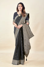 Black Soft Litchi Silk Saree with Silver Zari Weave & Tassel Pallu