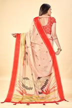 Cream Soft Kota Silk Saree with Satin Border & Flamingo Digital Print