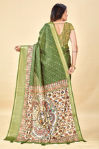Mehendi Semi Silk Madhubani Digital Printed Saree with Jacquard Border