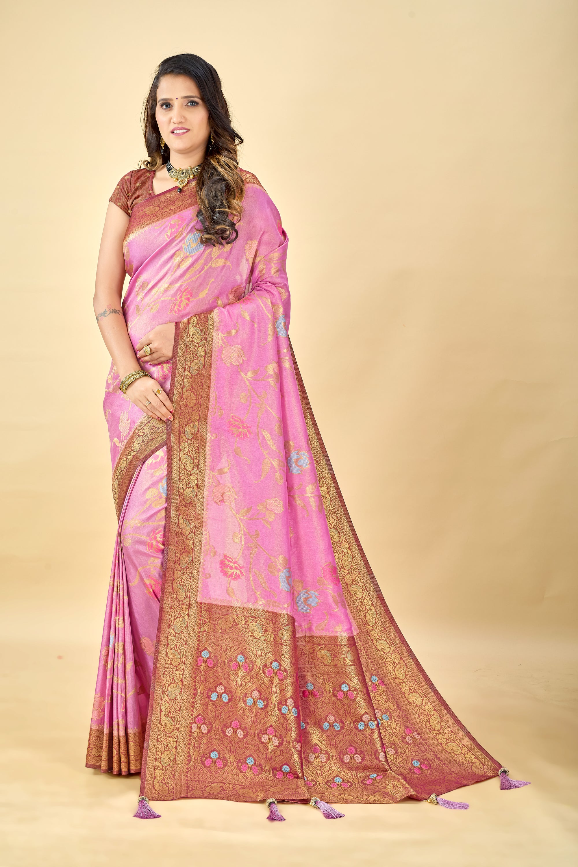 Lavender Pure Viscose Tissue Silk Saree with Meenakari Pallu