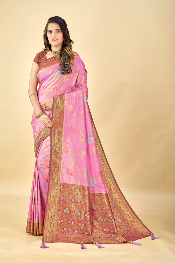 Lavender Pure Viscose Tissue Silk Saree with Meenakari Pallu