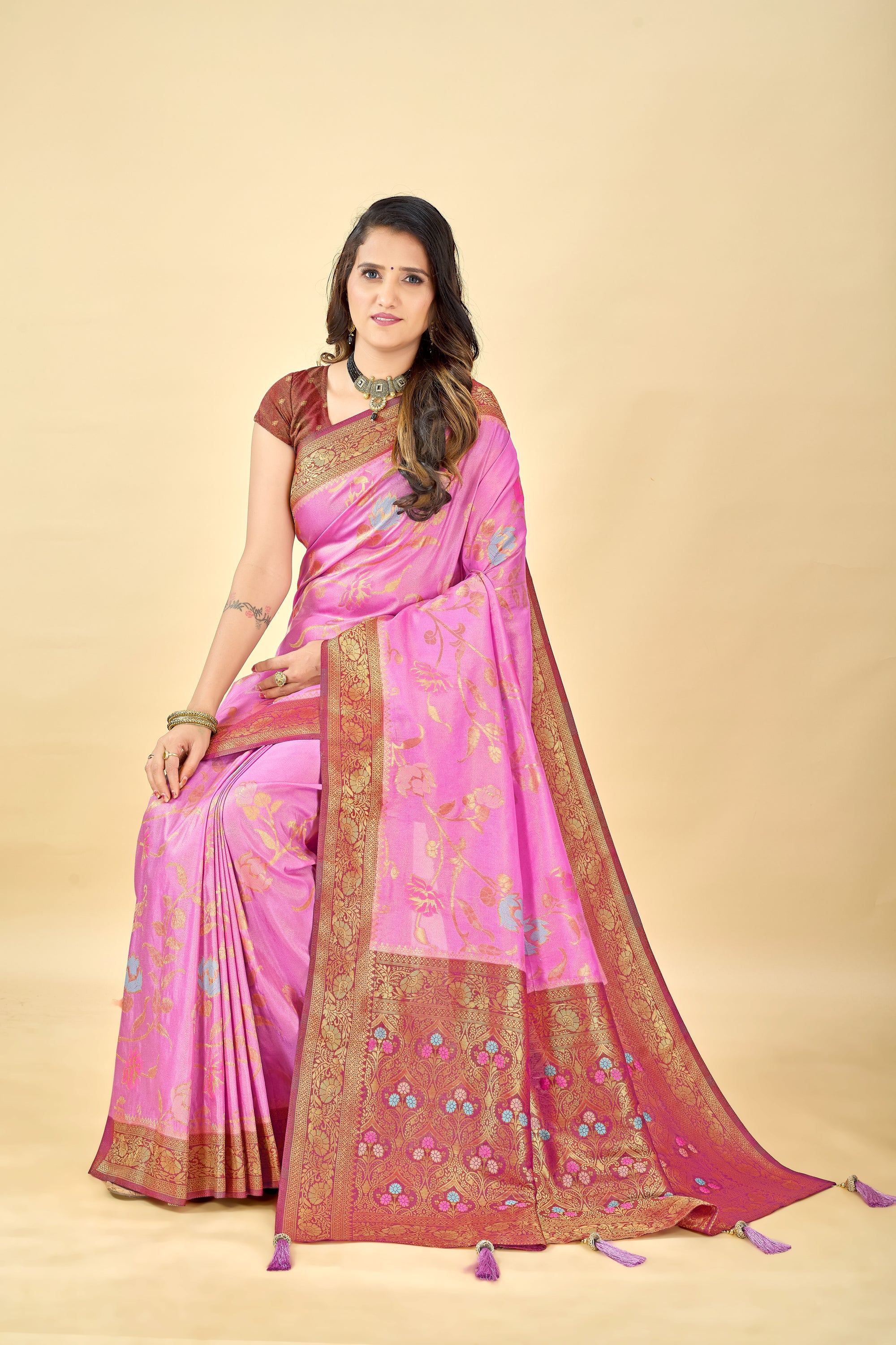 Lavender Pure Viscose Tissue Silk Saree with Meenakari Pallu