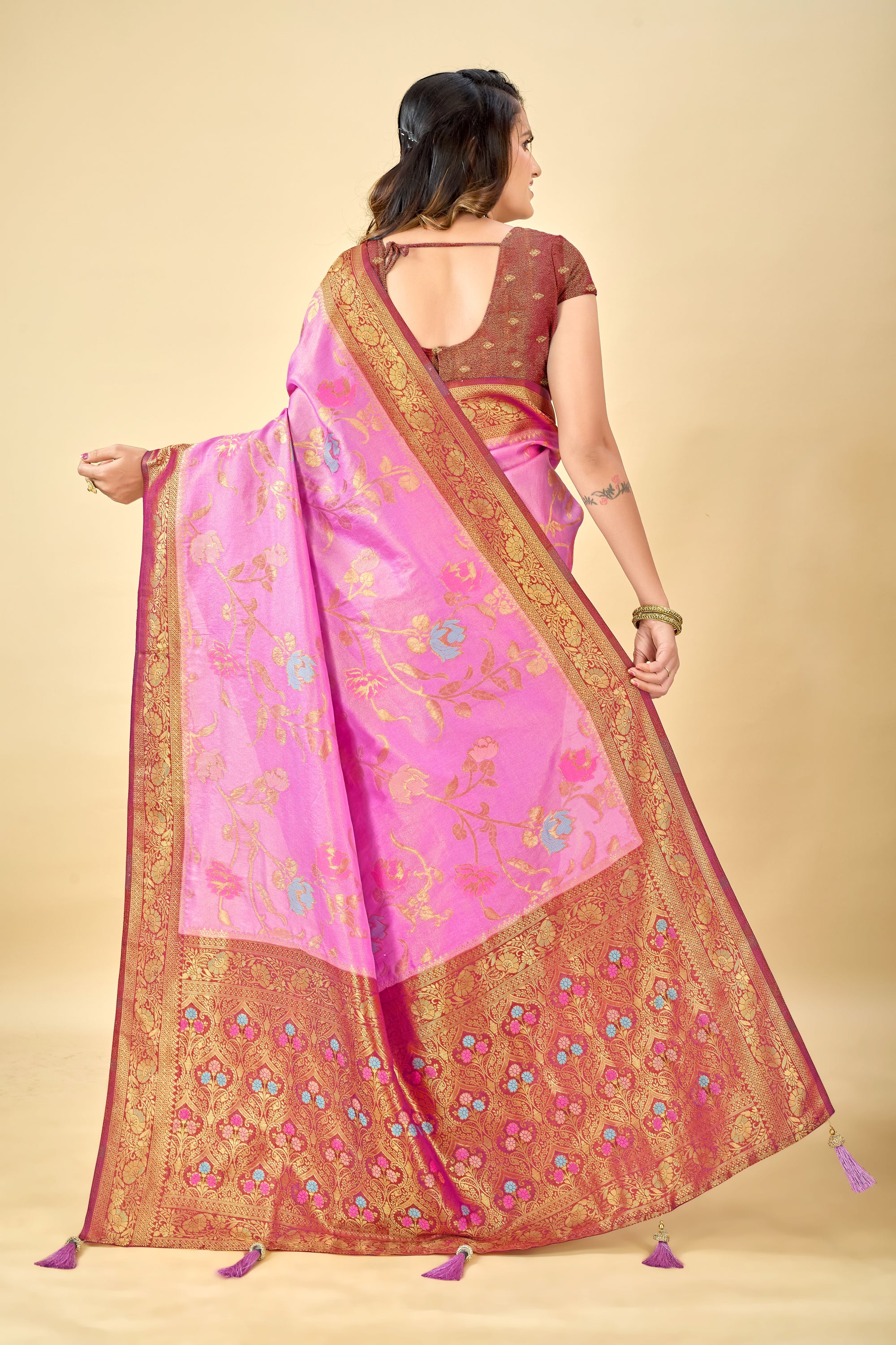 Lavender Pure Viscose Tissue Silk Saree with Meenakari Pallu