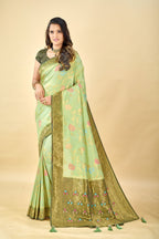 Pista Pure Viscose Tissue Silk Saree with Meenakari Pallu