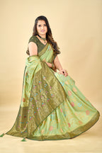 Pista Pure Viscose Tissue Silk Saree with Meenakari Pallu