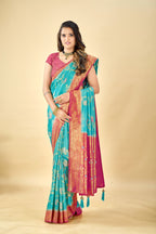 Blue Pure Viscose Tissue Silk Saree with Meenakari Pallu
