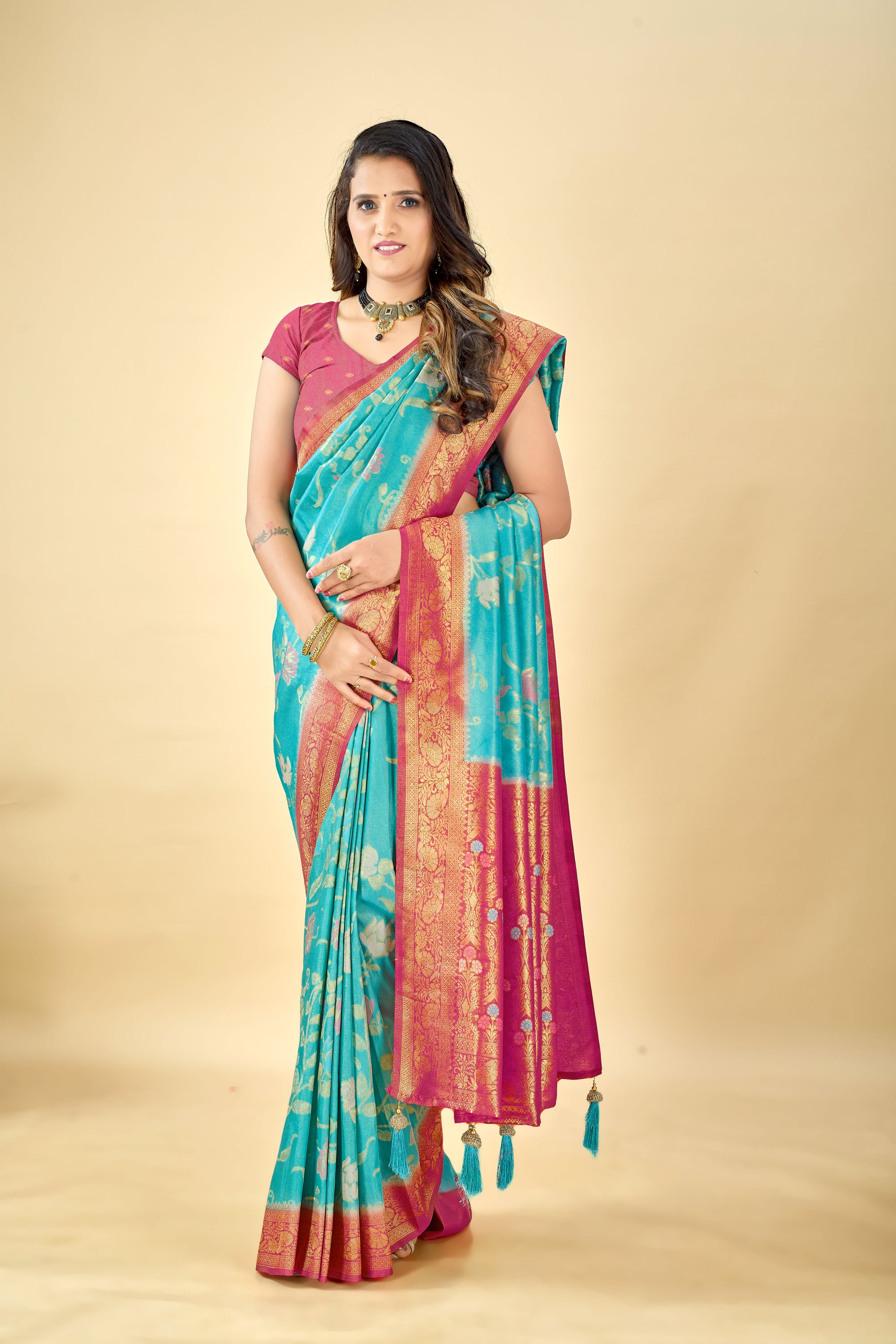 Blue Pure Viscose Tissue Silk Saree with Meenakari Pallu