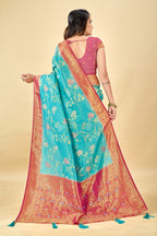 Blue Pure Viscose Tissue Silk Saree with Meenakari Pallu