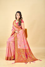 Pink Pure Viscose Tissue Silk Saree with Meenakari Pallu