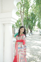 Gajri Pure Tussar Silk Saree with Madhubani Digital Prints