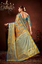 Mustard Pure Dharamavaram Silk Saree with Meenakari Zari Weave & Contrast Rich Pallu