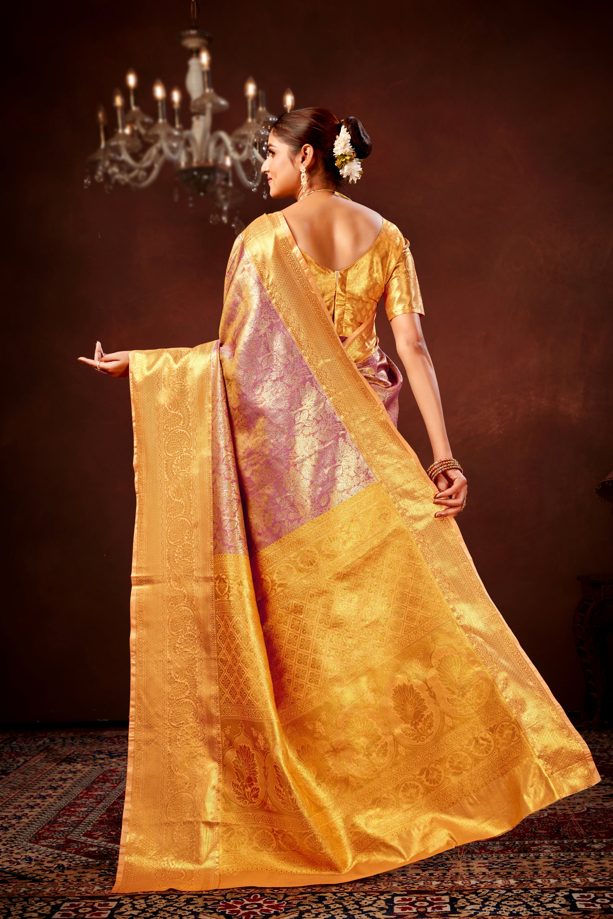 Mauve Pink Pure Dharamavaram Silk Saree with Meenakari Zari Weave & Contrast Rich Pallu