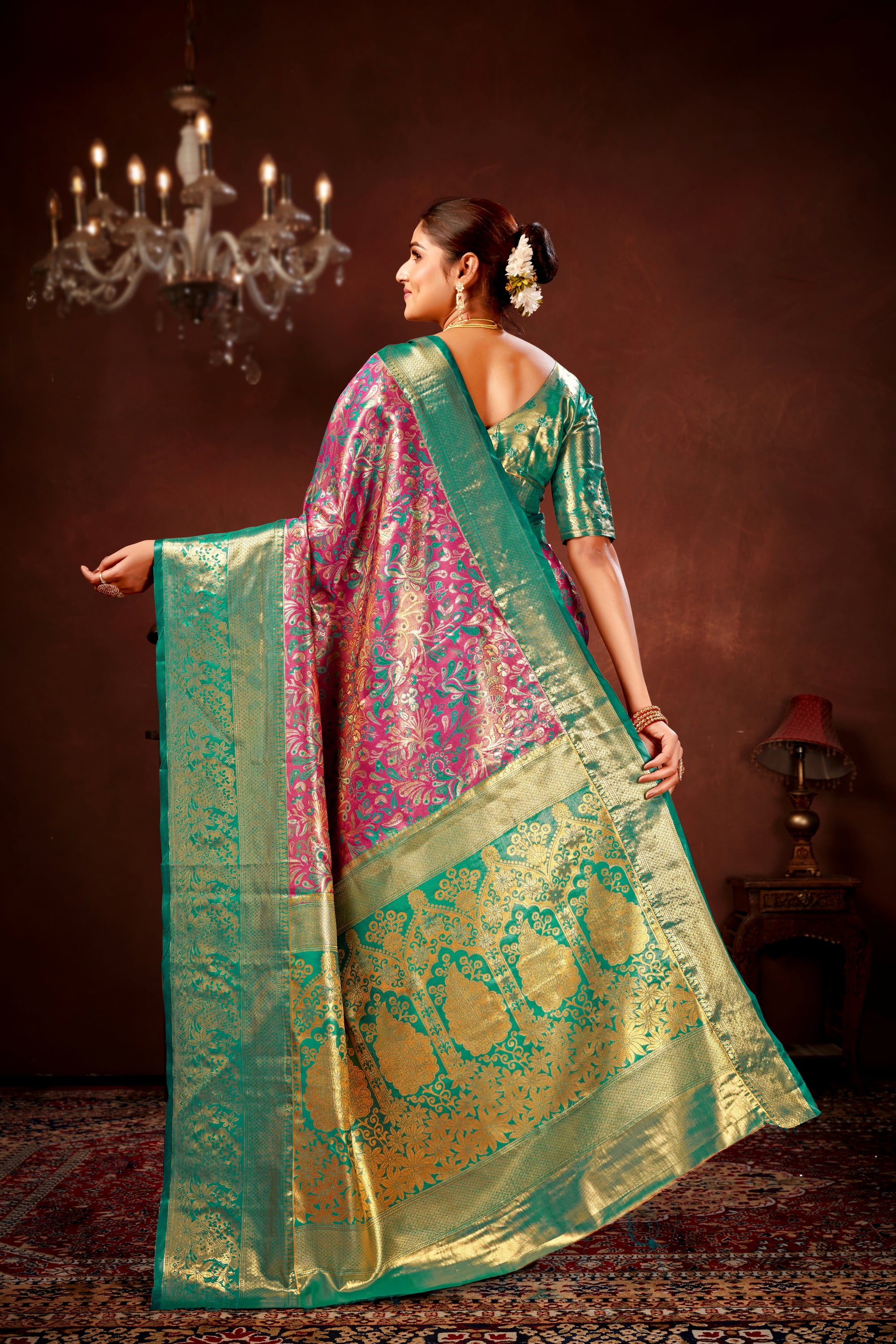 Magenta Pure Dharamavaram Silk Saree with Meenakari Zari Weave & Contrast Rich Pallu