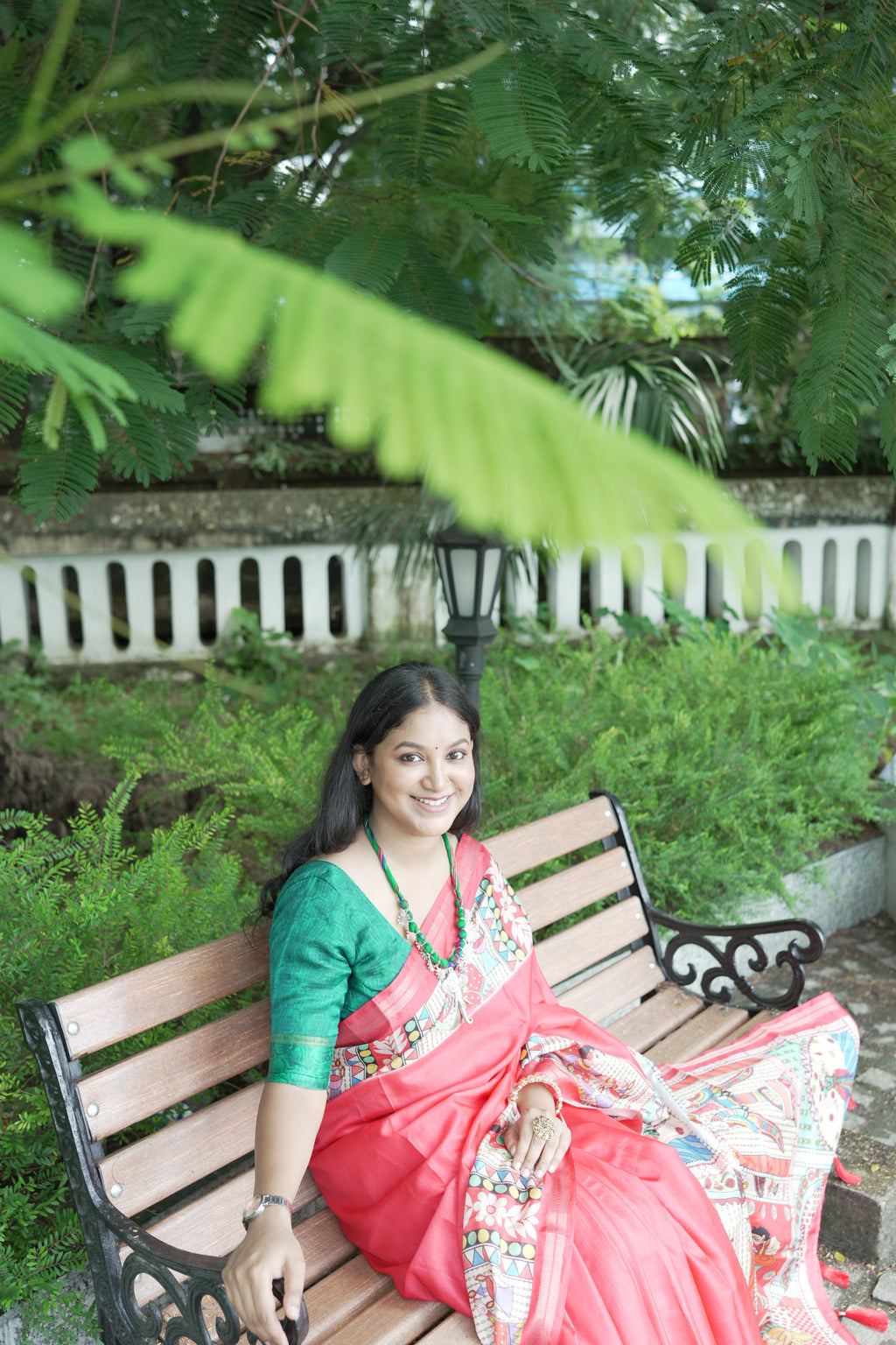 Gajri Pure Tussar Silk Saree with Madhubani Digital Prints