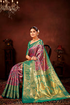 Magenta Pure Dharamavaram Silk Saree with Meenakari Zari Weave & Contrast Rich Pallu