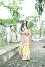 Yellow Pure Tussar Silk Saree with Madhubani Digital Prints