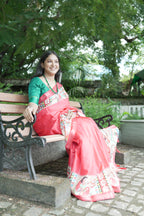 Gajri Pure Tussar Silk Saree with Madhubani Digital Prints