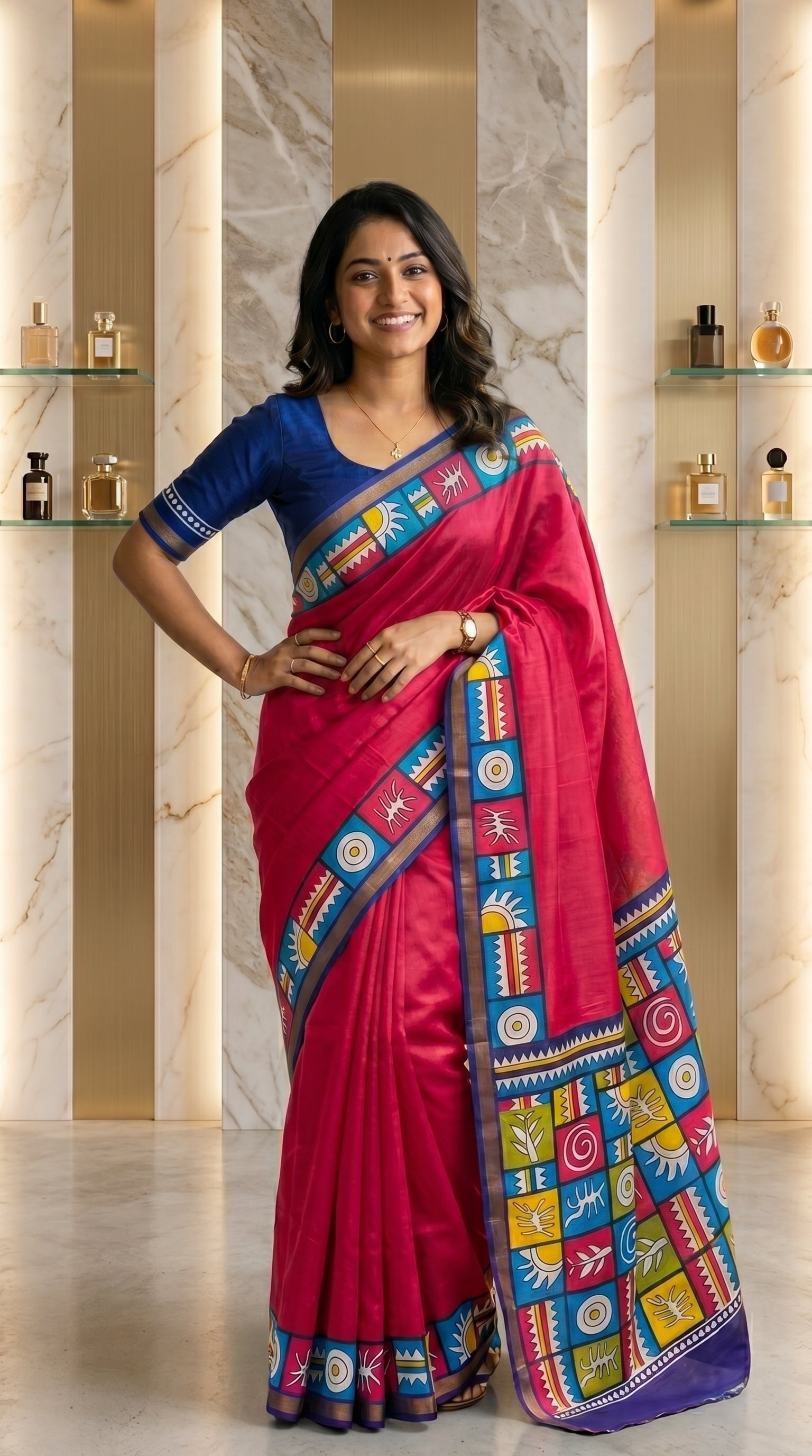 Aarshika Cotton Blend Saree – Rani Pink