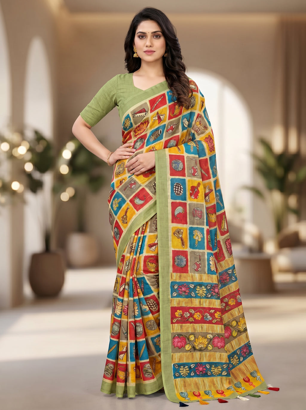 Varnika Cotton Blend Saree – Green 3