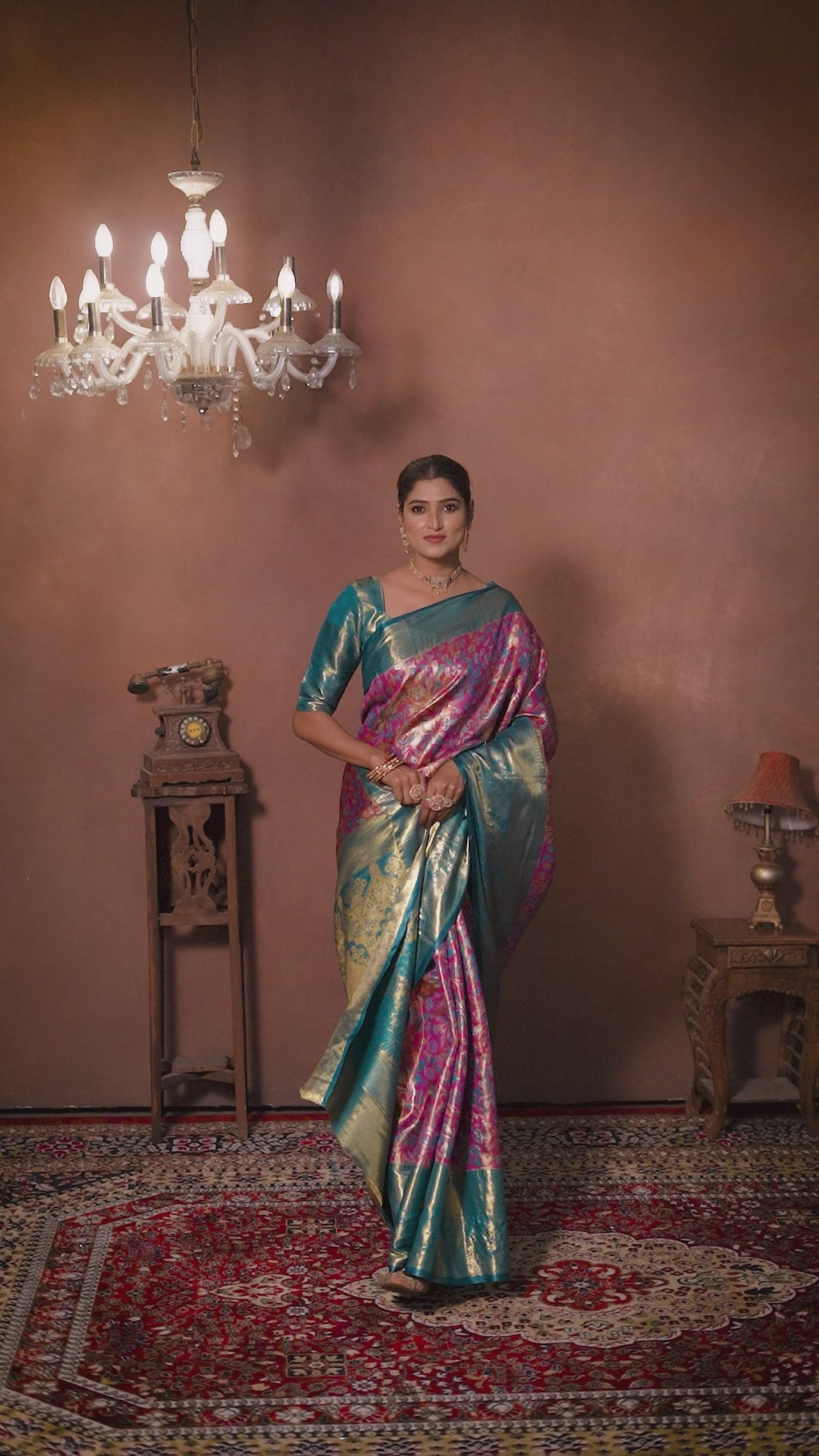 Magenta Pure Dharamavaram Silk Saree with Meenakari Zari Weave & Contrast Rich Pallu