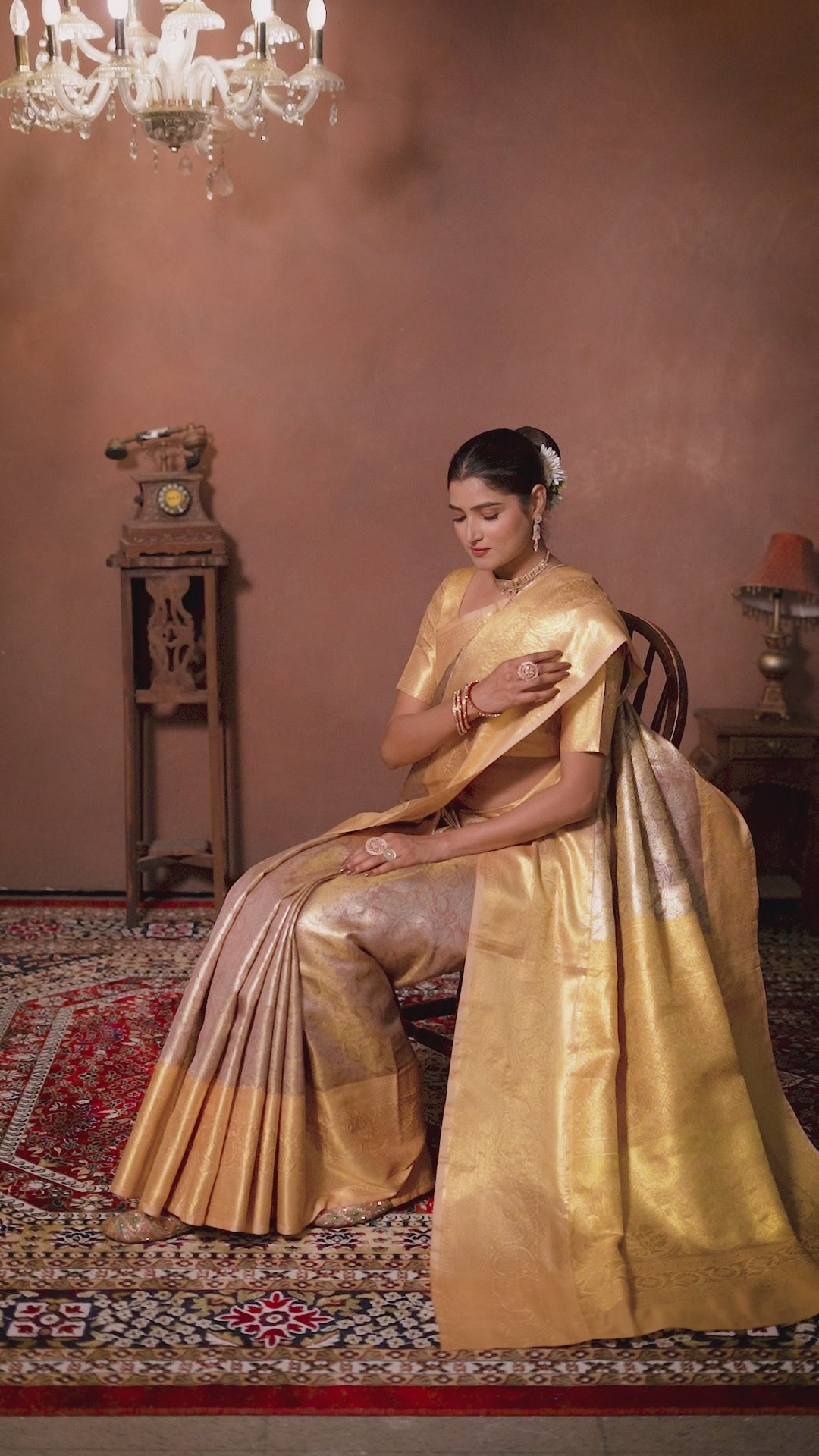 Mauve Pink Pure Dharamavaram Silk Saree with Meenakari Zari Weave & Contrast Rich Pallu