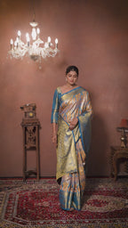 Mustard Pure Dharamavaram Silk Saree with Meenakari Zari Weave & Contrast Rich Pallu