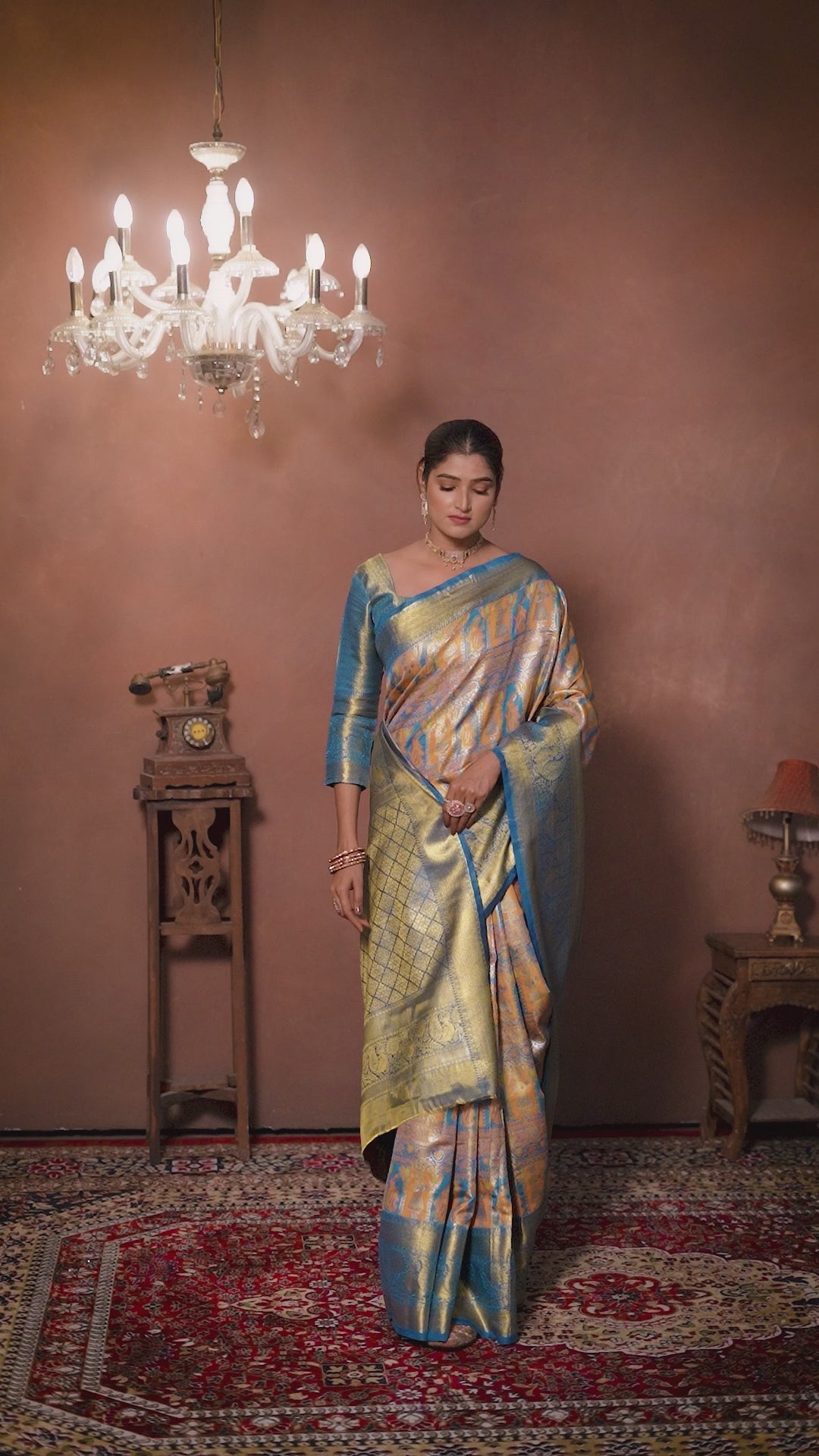 Mustard Pure Dharamavaram Silk Saree with Meenakari Zari Weave & Contrast Rich Pallu