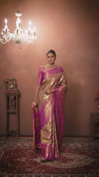Lavender Pure Dharamavaram Silk Saree with Meenakari Zari Weave & Contrast Rich Pallu