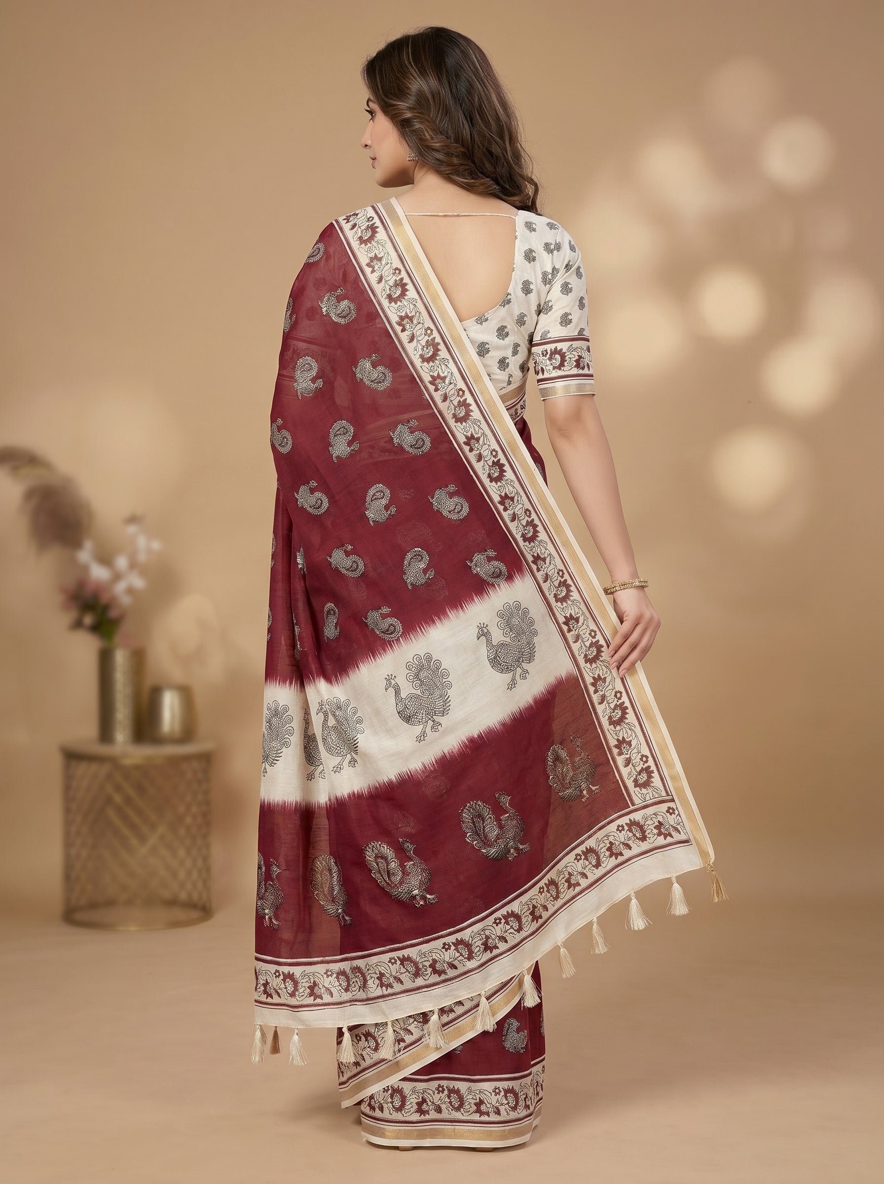Zariya Cotton Blend Saree – Royal Maroon