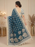 Zariya Cotton Blend Saree – Midnight Indigo