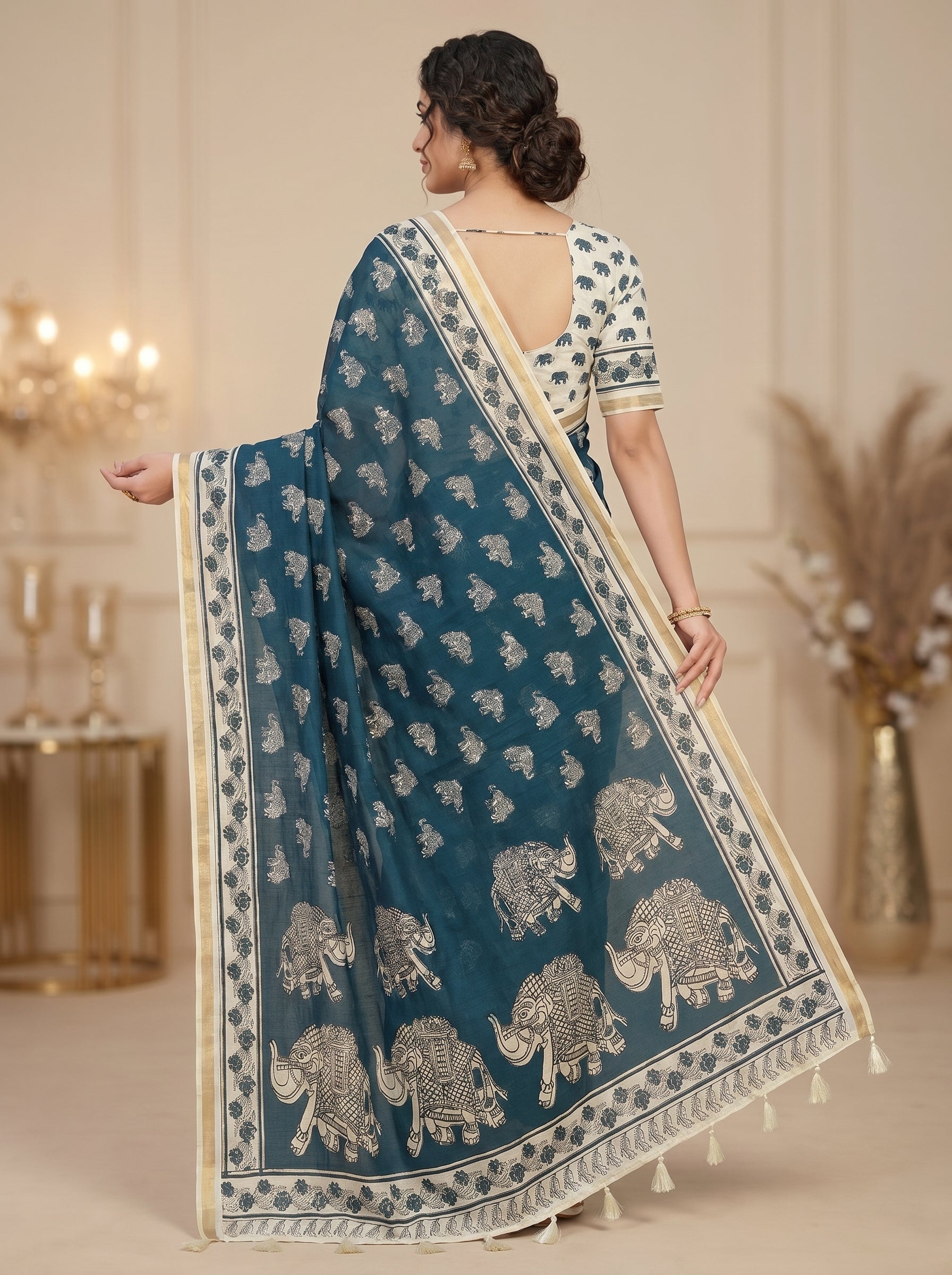 Zariya Cotton Blend Saree – Midnight Indigo