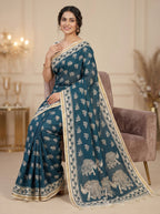 Zariya Cotton Blend Saree – Midnight Indigo