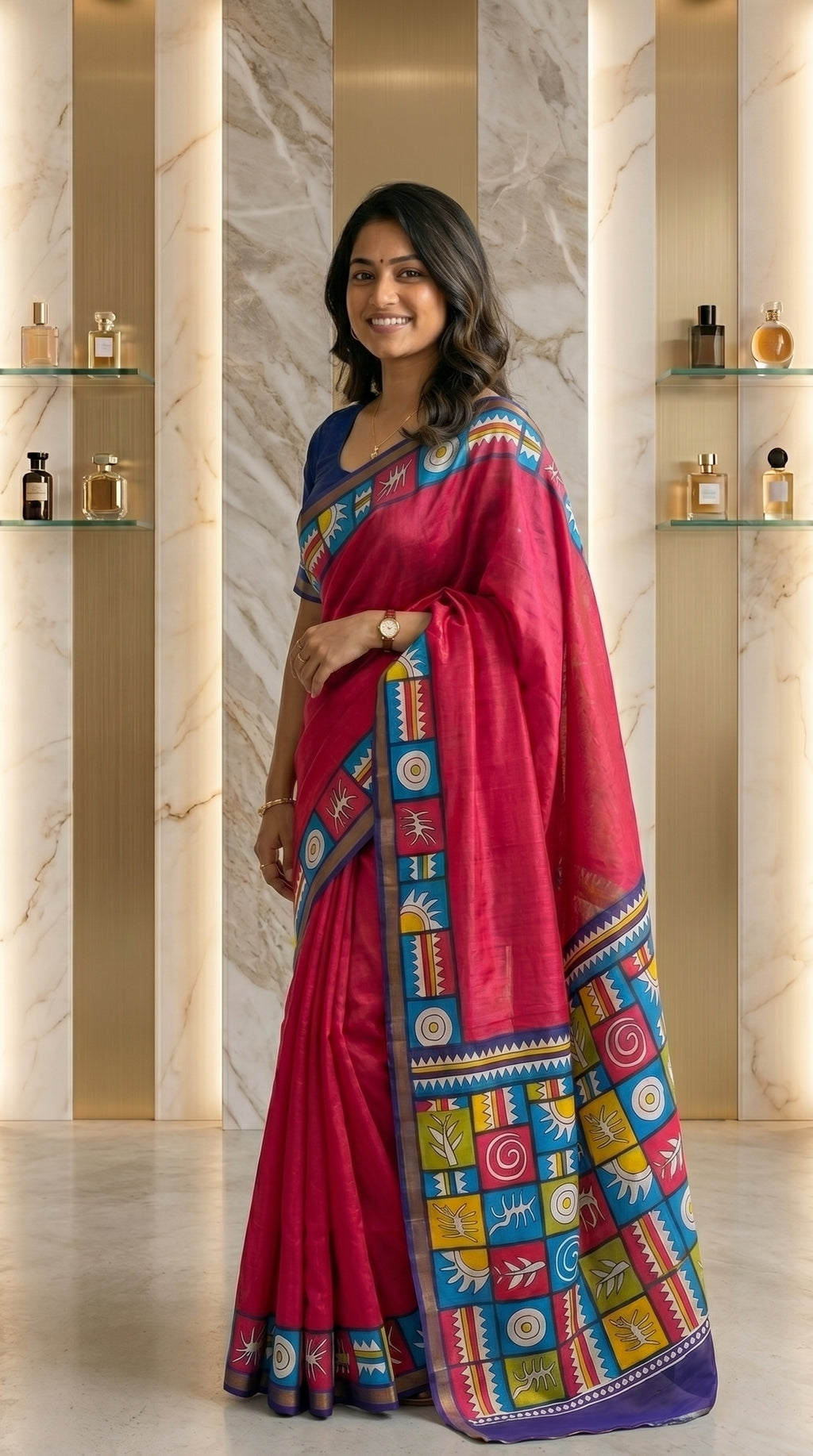 Aarshika Cotton Blend Saree – Rani Pink