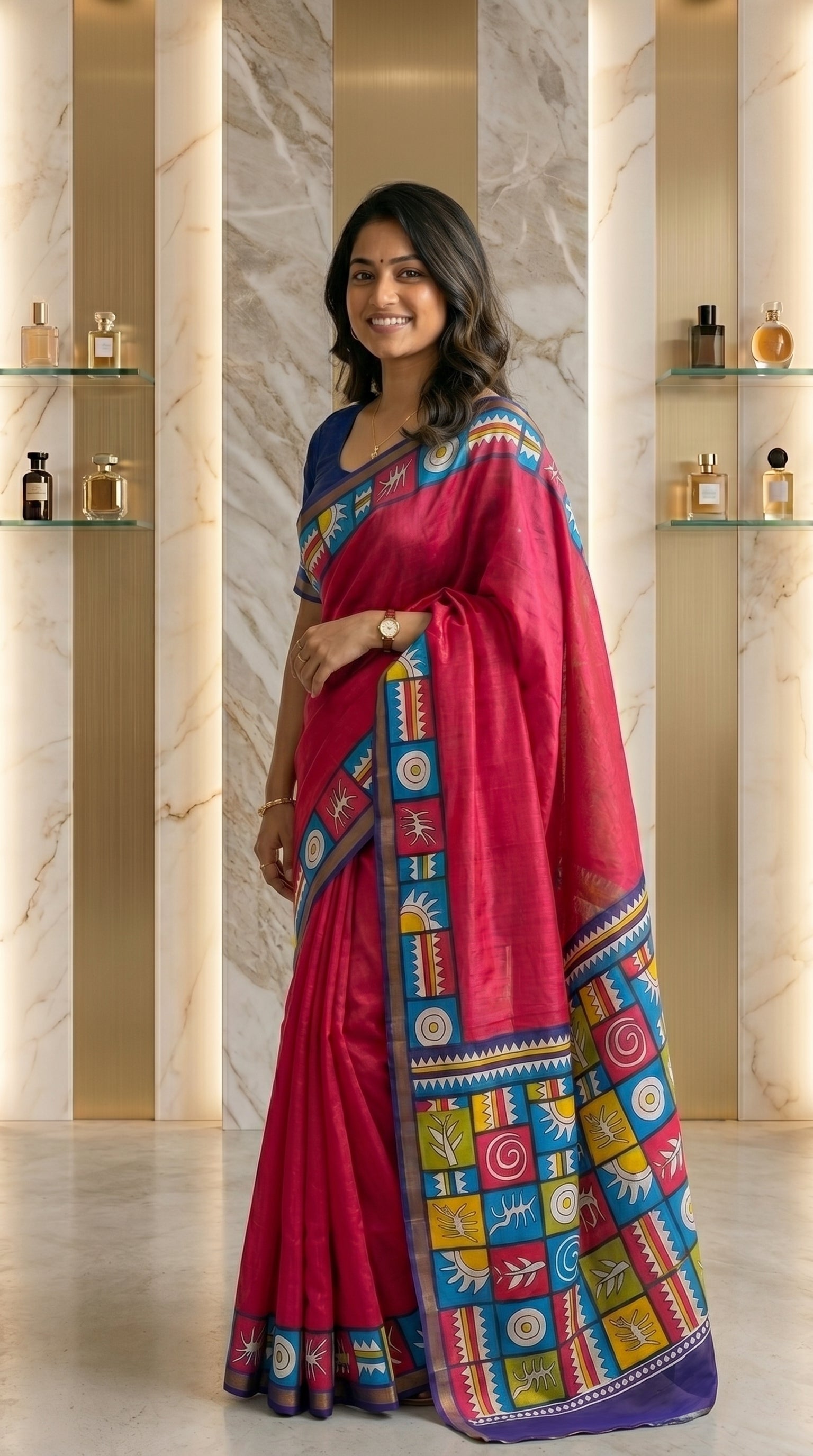 Aarshika Cotton Blend Saree – Rani Pink