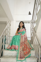 Rama Pure Tussar Silk Saree with Madhubani Digital Prints