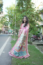 Pink Pure Tussar Silk Saree with Madhubani Digital Prints