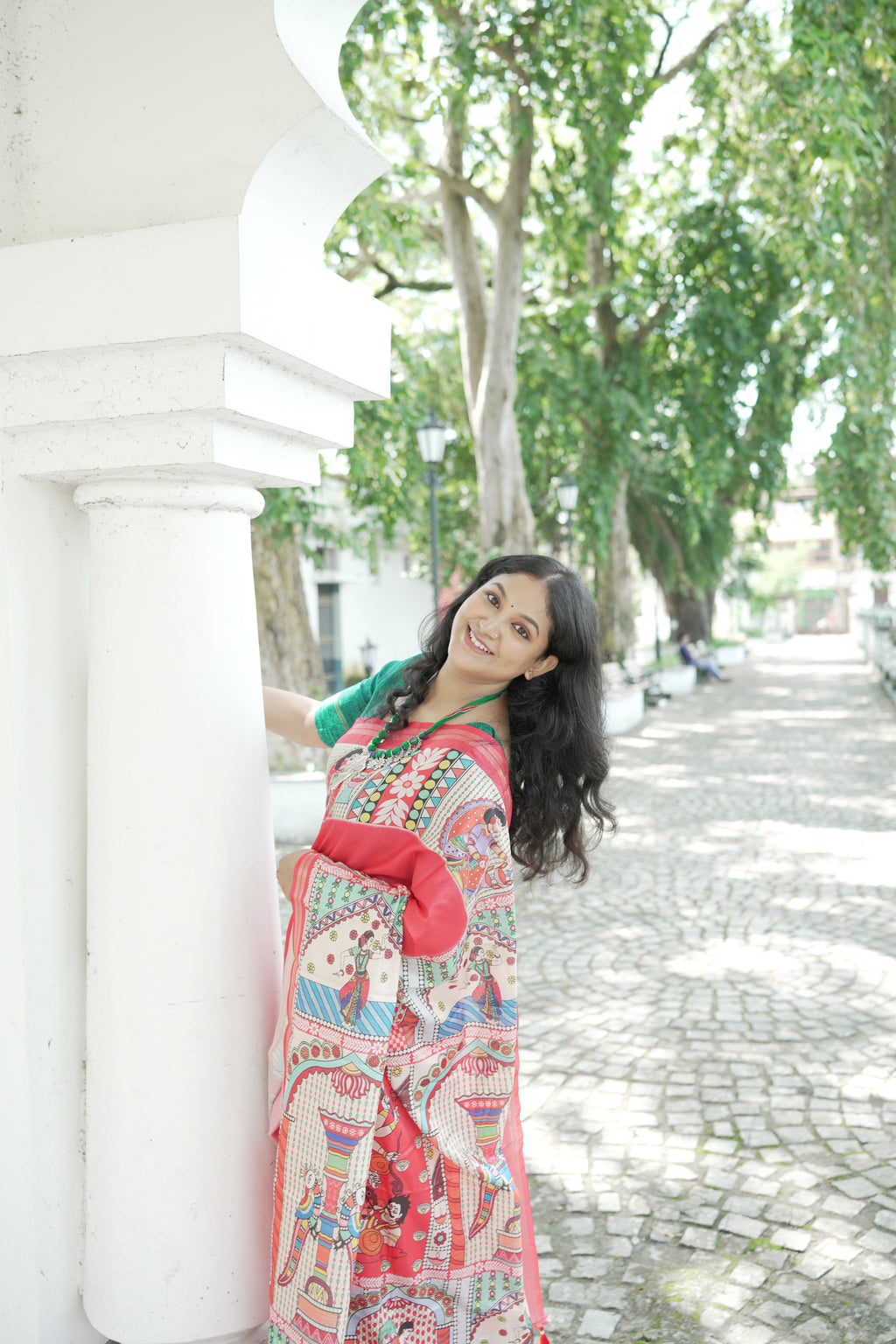 Gajri Pure Tussar Silk Saree with Madhubani Digital Prints